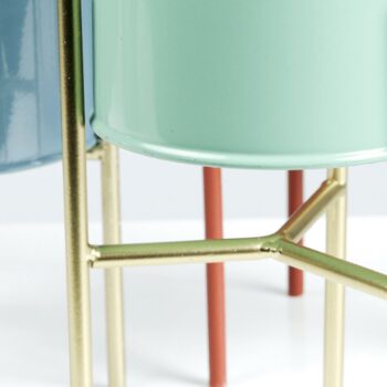 KONDELA Rozel kovový kvetináč (2 ks) modrá / neo mint / zlatá – Obrázok 6