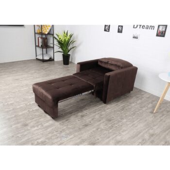 Oddych po celom namáhavom dni si doprajete v rozkladacom kresla PECHRO. Rozmery kresla sú (ŠxHxV): 85x96x84 cm, pričom po rozložení ponúka plochu na spanie (ŠxHxV): 60x190x41,5 cm. Výška sedu je 41,5 cm a hĺbka sedu je 50 cm. Čalúnené je jemnou Velvet látkou v prevedení farby čokoládová.…