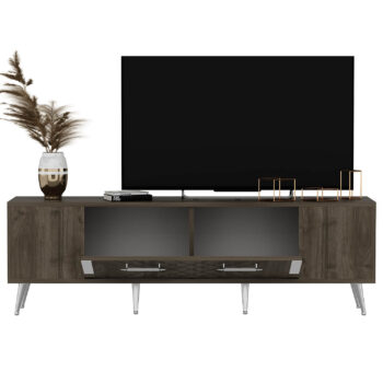 TV stolík RUBY - luxusný doplnok pre vašu obývaciu izbuTV stolík RUBY predstavuje dokonalé spojenie elegancie a funkčnosti. Je navrhnutý tak, aby sa stal výrazným prvkom vašej obývačky, a jeho luxusný štýl dodá interiéru nádych sofistikovanosti.Vyrobený z kvalitného LTD materiálu s hrúbkou 18 mm, TV stolík RUBY zaisťuje vysokú pevnosť a dlhú životnosť. Je vybavený praktickou skrinkou s jednými dvierkami, ktorá poskytuje dostatok úložného priestoru pre vaše multimediálne zariadenia a ďalšie potreby. Štýlové plastové úchytky vynikajú svojou jednoduchosťou a jednoduchou manipuláciou.Hlavné vlastnosti produktu:Typ tovaru: TV stolíkVhodné do miestnosti: obývacia izbaMateriál: LTDRozmery: 48.2 x 150 x 35 cmFarba: orech + striebornáVybavenie: skrinkaŠtýl: luxusnéPočet dvierok: 1Úchytky: plastDodatočné informácie: Dodávame v demonte, plastové nožičkyTV stolík RUBY je dodávaný v demontovanom stave, čo uľahčuje prepravu a montáž. Plastové nožičky zaisťujú stabilitu a chránia podlahu pred poškodením.