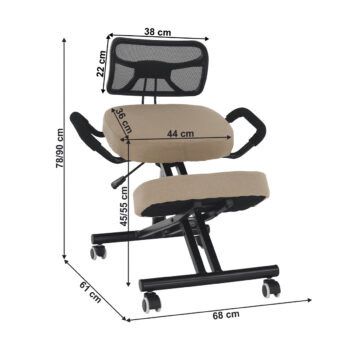 KONDELA Rufus ergonomická kľakačka na kolieskach béžová / čierna – Obrázok 2