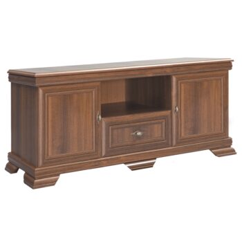 Majestátny rustikálny TV stolík KORA KRT2 pôsobí honosne a v domácnosti sa bude krásne vynímať. Rozmery stolíka sú (ŠxHxV): 158x46x59 cm. Výška spodného priestoru od podlahy je 10,5 cm. Základ materiálu, z ktorého je nábytok vyrobený, tvorí laminovaná DTD (drevotriesková doska) s hrúbkou 15 mm.…