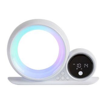 Rabalux 76109 dekoratívna stolná lampa Wakeway, s reproduktorom, RGB, hodinami a budíkom