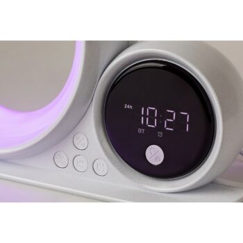 Rabalux 76109 dekoratívna stolná lampa Wakeway, s reproduktorom, RGB, hodinami a budíkom
