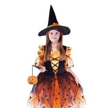 Rappa Detský kostým oranžová Čarodejnica/Halloween