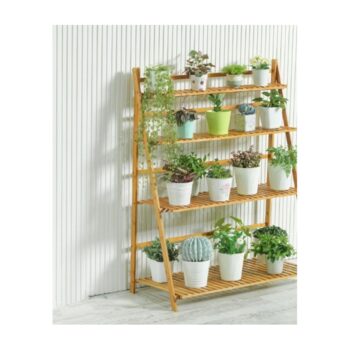 Rebríkový bambusový stojan na kvety – 4 praktické police