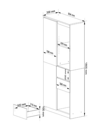 ADI80: Elegancia a funkcionalita v čisto bielom prevedení Regál ADI80 sa stane skvostom vášho interiéru vďaka jeho minimalistickému a elegantnému dizajnu v čisto bielom prevedení. Tento regál predstavuje dokonalú kombináciu formy a funkcie, vhodnú pre obývaciu izbu, kanceláriu či pracovňu. Regál ADI80 ponúka dostatok úložného priestoru pre knihy, dokumenty a ďalšie predmety. Je ideálny pre tých, ktorí hľadajú efektívne riešenie úložného priestoru s moderným vzhľadom.  Materiál: LTD pre dlhú životnosť a odolnosť voči opotrebovaniu Farba : čisto biela pre svieži a moderný vzhľad Rozmer: 180 x 80 x 35 cm Vybavenie: 2 zásuvky, dvierka plné (skrinka) a celkom 7 políc  Objavte kúzlo jednoduchosti a elegancie s regálom  ADI80. Nechajte svoj interiér žiariť sviežosťou a poriadkom.