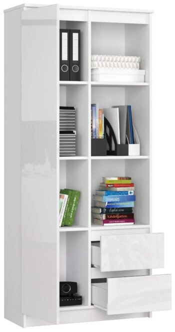 AURA80: Moderný regál s lesklým dekorom pre váš dokonalý interiér Predstavujeme vám AURA80 - regál, ktorý kombinuje funkčnosť s elegantným vzhľadom. Tento regál je ideálny pre všetkých, ktorí chcú spojiť praktický úložný priestor s moderným dizajnom do svojej obývačky, kancelárie alebo pracovne. Vďaka kombinácii bielej farby s bielym leskom< /strong> prináša tento regál svieži a vzdušný vzhľad do každého interiéru. Lesklý dekor dodáva regálu na elegancii a zdôrazňuje jeho luxusný vzhľad.  Materiál: LTD Farba: biela s bielym leskom Dekor: lesk Rozmer: 180 x 80 x 35 cm Vybavenie: 2 zásuvky, dvierka plné (skrinka) a 7 políc  Nielenže ponúkne dostatok úložného priestoru vďaka 7 políciam, 2 zásuvkám a skrinke s plnými dvierkami, ale tiež predstavuje skvostný kúsok nábytku, ktorý spríjemní každý interiér. S regálom AURA80 získate nielen úložný priestor, ale aj štýlový doplnok do vášho domova!