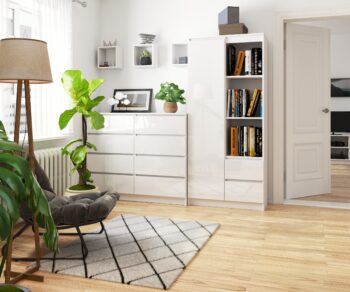 AURA80: Moderný regál s lesklým dekorom pre váš dokonalý interiér Predstavujeme vám AURA80 - regál, ktorý kombinuje funkčnosť s elegantným vzhľadom. Tento regál je ideálny pre všetkých, ktorí chcú spojiť praktický úložný priestor s moderným dizajnom do svojej obývačky, kancelárie alebo pracovne. Vďaka kombinácii bielej farby s bielym leskom< /strong> prináša tento regál svieži a vzdušný vzhľad do každého interiéru. Lesklý dekor dodáva regálu na elegancii a zdôrazňuje jeho luxusný vzhľad.  Materiál: LTD Farba: biela s bielym leskom Dekor: lesk Rozmer: 180 x 80 x 35 cm Vybavenie: 2 zásuvky, dvierka plné (skrinka) a 7 políc  Nielenže ponúkne dostatok úložného priestoru vďaka 7 políciam, 2 zásuvkám a skrinke s plnými dvierkami, ale tiež predstavuje skvostný kúsok nábytku, ktorý spríjemní každý interiér. S regálom AURA80 získate nielen úložný priestor, ale aj štýlový doplnok do vášho domova!