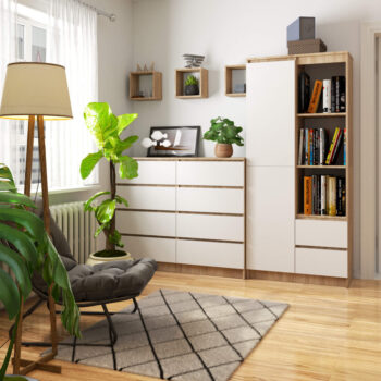 Regál AURA80: Elegantná knižnica pre moderný interiér Uvedieme vás k AURA80, skvelý regál, ktorý kombinuje funkčnosť s nezameniteľným dizajnom. Perfektná voľba pre obývaciu izbu, kancelária či pracovňu. Dajte svojim knihám a dekoráciám to najlepšie miesto, ktoré si zaslúžia. Z kvalitného materiálu LTD, regál AURA80 vyniká svojim dlhodobým výkonom. Moderná kombinácia dubu Sonoma a bielej farby dodáva vášmu priestoru svieži a nadčasový vzhľad.  Rozmery: 180 x 80 x 35 cm  Počet políc: 7 - veľa priestoru na uloženie vašich obľúbených kníh, suvenírov a iných predmetov. Praktické vybavenie: 2 zásuvky pre ľahké uloženie menších vecí, dvierka plné (skrinka) pre väčšie predmety a 6 ďalších policiek pre flexibilné usporiadanie.  Transformujte svoj interiér s < strong>AURA80 a vytvorte útulný a zároveň elegantný priestor, v ktorom budete chcieť tráviť čas!