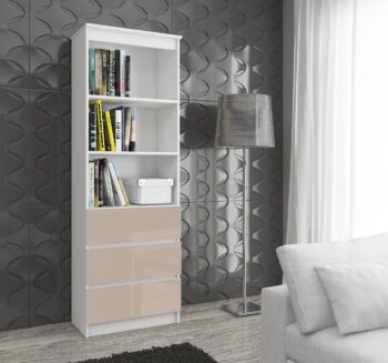 CLAUDY60: Štýlový regál s kombináciou bielej a capuccino lesku Dajte svojmu interiéru moderný vzhľad s regálom CLAUDY60. Elegantná kombinácia bielej a capuccino lesku dodá vašej obývačke, kancelárii alebo pracovne luxusný nádych.  Typ tovaru: Regál, knižnica  Miestnosť: Vhodné do obývacej izby, kancelárie či pracovne Materiál: LTD Rozmer: 180 x 60 x 35 cm Farba: biela + capuccino lesk Dekor: lesk  Vybavenie: 3 zásuvky a 3 police  Regál CLAUDY60 nie je len funkčným kúskom nábytku, ale aj skvelým doplnkom, ktorý podčiarkne charakter vášho domova. p>