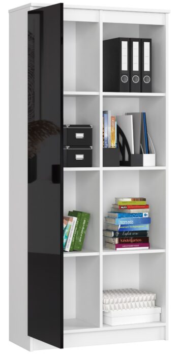 KATHRINE80: Štýlový regál pre moderné interiéry Uvítate doma elegantný nábytok, ktorý spája moderný dizajn a funkčnosť? Zoznámte sa s KATHRINE80. Tento regál, navrhnutý ako knižnica, je ideálnou voľbou pre všetkých, ktorí hľadajú dokonalé riešenie pre svoju obývaciu izbu, kanceláriu alebo pracovňu. Vyrobený z vysoko kvalitného MDF materiálu a dokončený kombináciou bielej farby a čierneho lesku, tento regál je nielen vizuálne pútavý, ale aj praktický. S rozmermi 180 x 80 x 35 cm ponúka dostatok priestoru na uloženie kníh, dokumentov alebo dekoratívnych predmetov.  Materiál: MDF Farba: biela s čiernym leskom Dekor: lesk Vybavenie: plné dvierka (skrinka) a < strong>8 políc  Investujte do kvality a dizajnu s regálom KATHRINE80 a premeňte svoj interiér na útulné a elegantné miesto, kde každý detail má svoje miesto .