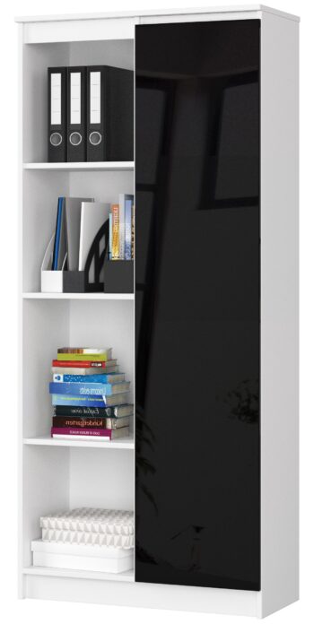 KATHRINE80: Štýlový regál pre moderné interiéry Uvítate doma elegantný nábytok, ktorý spája moderný dizajn a funkčnosť? Zoznámte sa s KATHRINE80. Tento regál, navrhnutý ako knižnica, je ideálnou voľbou pre všetkých, ktorí hľadajú dokonalé riešenie pre svoju obývaciu izbu, kanceláriu alebo pracovňu. Vyrobený z vysoko kvalitného MDF materiálu a dokončený kombináciou bielej farby a čierneho lesku, tento regál je nielen vizuálne pútavý, ale aj praktický. S rozmermi 180 x 80 x 35 cm ponúka dostatok priestoru na uloženie kníh, dokumentov alebo dekoratívnych predmetov.  Materiál: MDF Farba: biela s čiernym leskom Dekor: lesk Vybavenie: plné dvierka (skrinka) a < strong>8 políc  Investujte do kvality a dizajnu s regálom KATHRINE80 a premeňte svoj interiér na útulné a elegantné miesto, kde každý detail má svoje miesto .