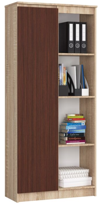 KATHRINE80: Elegantná kombinácia duba Sonoma a wenge v jednom regáli Premýšľate nad novým štýlovým kúskom nábytku pre vašu obývaciu izbu alebo kanceláriu? KATHRINE80, moderná knižnica vyrobená z kvalitného materiálu LTD, je tým pravým riešením. Jej dizajn kombinuje teplé tóny duba Sonoma s hlbokým a elegantným odtieňom wenge, čo jej dodáva jedinečný vzhľad. S rozmermi 180 x 80 x 35 cm a celkom 8 policami< /strong>, z toho časť s plnými dvierkami, ponúka tento regál množstvo úložného priestoru pre vaše knihy, dokumenty a dekorácie. Je ideálny nielen pre veľké miestnosti, ale aj pre menšie priestory, kde chcete maximalizovať svoje možnosti skladovania.  Materiál: LTD Farba: < strong>dub Sonoma + wenge Vybavenie: plné dvierka (skrinka) a 8 políc Rozmer: 180 x 80 x 35 cm  Regál KATHRINE80 je nielen praktickým riešením pre uskladnenie vašich vecí, ale aj skvelým dizajnovým doplnkom, ktorý prinesie do vášho interiéru svieži a moderný nádych .