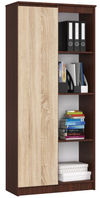 KATHRINE80: Elegancia wenge spojená s prírodným vzhľadom duba Sonoma Potrebujete dokonalý kúsok nábytku, ktorý by sa stal ozdobou vašej obývačky alebo kancelárie? Regál KATHRINE80, luxusná knižnica vyrobená z vysoko kvalitného materiálu LTD, ponúka presne to, čo hľadáte. Kombinácia temného wenge a svetlého duba Sonoma dodáva tomuto nábytku jedinečný a moderný charakter. S rozmermi 180 x 80 x 35 cm a celkom 8 policami, zahŕňajúcou úložný priestor s plnými dvierkami, ponúka tento regál dostatok miesta na uloženie kníh, dekorácií či kancelárskych potrieb. Jeho premyslený dizajn nie je len vizuálne pôsobivý, ale aj plne funkčný.  Materiál: LTD Farba: wenge + dub Sonoma< /strong> Vybavenie: plné dvierka (skrinka) a 8 políc Rozmer: 180 x 80 x 35 cm< /li>  Či už zariaďujete svoju obývačku, kanceláriu alebo pracovňu, KATHRINE80 je skvelou voľbou, ktorá zaujme svojou originalitou a praktickosťou. Obohaťte svoj interiér týmto štýlovým a funkciami nabitým regálom!