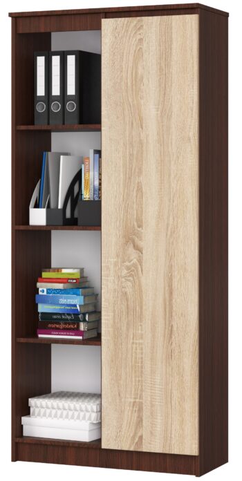 KATHRINE80: Elegancia wenge spojená s prírodným vzhľadom duba Sonoma Potrebujete dokonalý kúsok nábytku, ktorý by sa stal ozdobou vašej obývačky alebo kancelárie? Regál KATHRINE80, luxusná knižnica vyrobená z vysoko kvalitného materiálu LTD, ponúka presne to, čo hľadáte. Kombinácia temného wenge a svetlého duba Sonoma dodáva tomuto nábytku jedinečný a moderný charakter. S rozmermi 180 x 80 x 35 cm a celkom 8 policami, zahŕňajúcou úložný priestor s plnými dvierkami, ponúka tento regál dostatok miesta na uloženie kníh, dekorácií či kancelárskych potrieb. Jeho premyslený dizajn nie je len vizuálne pôsobivý, ale aj plne funkčný.  Materiál: LTD Farba: wenge + dub Sonoma< /strong> Vybavenie: plné dvierka (skrinka) a 8 políc Rozmer: 180 x 80 x 35 cm< /li>  Či už zariaďujete svoju obývačku, kanceláriu alebo pracovňu, KATHRINE80 je skvelou voľbou, ktorá zaujme svojou originalitou a praktickosťou. Obohaťte svoj interiér týmto štýlovým a funkciami nabitým regálom!