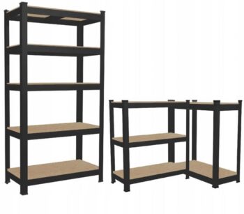 Regál čiernej farby s 5 policami  Hĺbka 30 cm