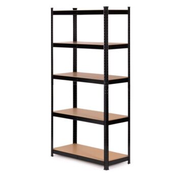 Regál čiernej farby s 5 policami  Hĺbka 30 cm