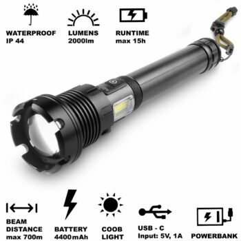 Retlux RLP 401 Taktické ručné nabíjacie LED svietidlo, dosvit 800 m, výdrž 15 hodín