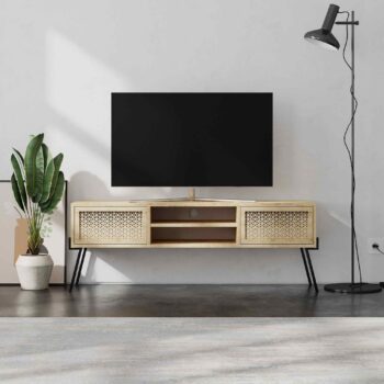 TV stolík KYTIS: Vintage elegancia v nádhernom prevedení duba Uvádzame vám KYTIS – TV stolík, ktorý kombinuje retro a vintage dizajn s praktickými funkciami pre vašu obývaciu izbu. V nádhernom odtieni duba s jemnými detailmi z lesklého kovu tento stolík predstavuje skvost v oblasti nábytku.  Typ tovaru: TV stolík  Materiál: Kvalitný melamín, VT laminát doplnený o prvky z kovu Rozmer: 50.7 x 140 x 35.6 cm – dokonale sa zmestí do každej obývacej izby Farba: Hrejivý dub, ktorý dodá interiéru teplý a príjemný pocit Funkcie: Push to open – pre ľahké a pohodlné otváranie Vybavenie: Priestranný regál a dvoje dvere skrinky pre všetky vaše multimédiá Štýl: Vintage a retro – vdýchnite svojej obývačke nádych starých časov< /li> Tvar: Obdĺžnikový s čistými líniami Hrúbka materiálu: 18mm garantuje robustnosť a dlhú životnosť < strong>Dodatočné informácie: Prekrásne detaily z lesklého kovu  TV stolík KYTIS nielen splní všetky vaše potreby ohľadom úložného priestoru, ale stane sa aj neprehliadnuteľným dizajnovým prvkom vašej obývačky. Urobte svoj interiér neodolateľným s týmto skvelým kúskom nábytku.