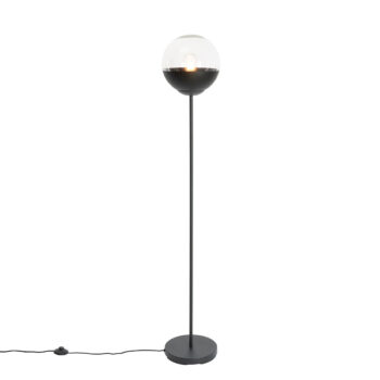 Retro stojaca lampa čierna s čírym sklom - Eclipse