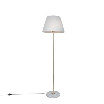 Retro stojaca lampa mosadz s plisovaným tienidlom krémová 45 cm - Kaso