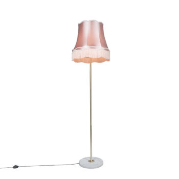 Retro stojaca lampa mosadz s tienidlom Granny ružové 45 cm - Kaso