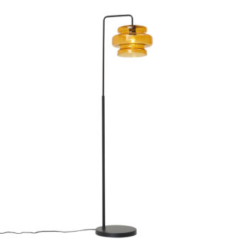 Retro stojacia lampa čierna s oranžovým sklom - Denise