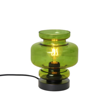 Retro stolná lampa čierna so zeleným sklom - Denise