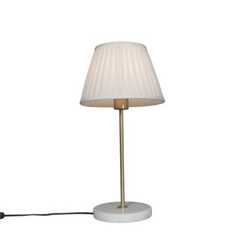 Retro stolná lampa mosadz s plisovaným tienidlom bielym 25 cm - Kaso