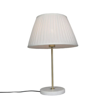 Retro stolná lampa mosadz s plisovaným tienidlom krémová 35 cm - Kaso