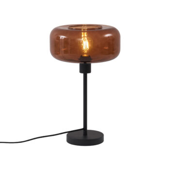 Retro stolová lampa čierna s bronzovým sklom - Bizle