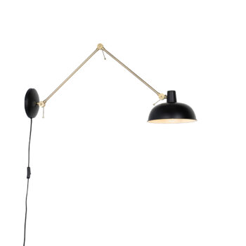 Retrová nástenná lampa čierna s bronzom - Milou