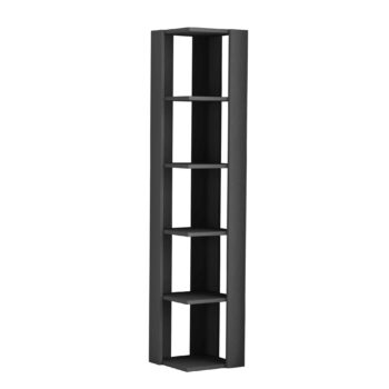 PANDO - Moderný rohový regál pre elegantnú obývaciu izbu Typ: Regál, knižnica Materiál: Vysoko kvalitný melamín a VT laminát Rozmer: 161 x 34 x 34 cm, ideálne sa hodí do rohu vašej obývačky Farba: Temný antracit - dodá vášmu interiéru hĺbku a moderný vzhľad  Vybavenie: 4 políc, poskytujú dostatok miesta pre knihy, dekorácie a osobné predmety < strong>Štýl: Moderný a praktický dizajn Tvar: Rohový - optimalizuje priestor a využije každý kút vašej izby Hrúbka materiálu : 18mm - zaisťuje stabilitu a dlhú životnosť  Transformujte svoju obývaciu izbu s rohovým regálom PANDO v antracitovom prevedení. Moderný, funkčný a estetický.