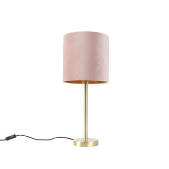 Romantická stolná lampa mosadzná s ružovým tienidlom 25 cm - Simplo