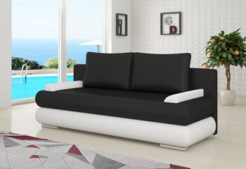 Pohovka EMILO v trendy dizajne. Pohovka je praktická - je rozkladacia, ložná plocha po rozložení je 140 x 200 cm. Sedačka je vybavená aj úložným priestorom. Rozmer š/h/v 205/90/95 cm. Sedák je tvorený bonellovou pružinou.VIDEO s ukážkou rozkladu pohovky EMILO s úložným priestorom si môžete pozrieť TU.Cena je za kombináciu ekokože čierna Soft 011 + biela Soft 017. V ponuke viacero farebných kombinácií.