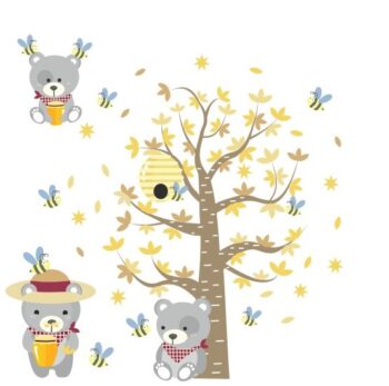 Roztomilá veľká detská nálepka na stenu medvede s medom 150 x 300 cm