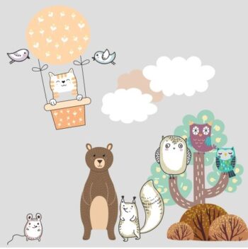 Roztomilá veľká nálepka na stenu do detskej izby lietajúca mačička 80 x 160 cm