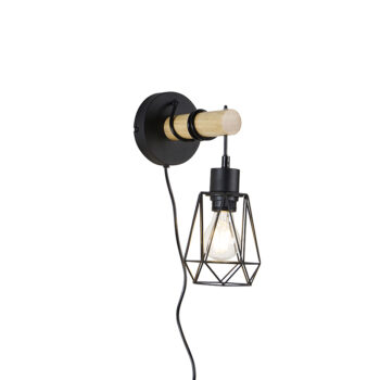 Rustikálna nástenná lampa čierna s drevom - Dami Frame