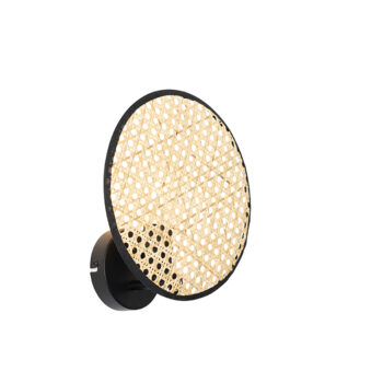 Rustikálna nástenná lampa čierna s ratanom 25 cm - Kata