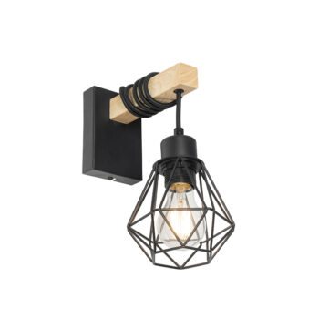 Rustikálna nástenná lampa čierna so drevom - Chon