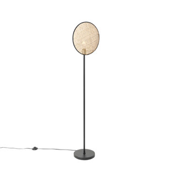Rustikálna stojaca lampa čierna s ratanom 35 cm - Kata