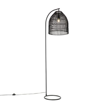 Rustikálna stojaca lampa čierna s ratanom - Sam