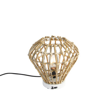 Rustikálna stolná lampa bambusová s bielou - Canna Diamond