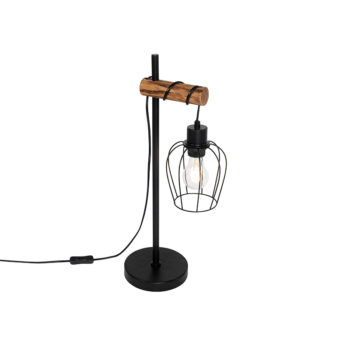Rustikálna stolná lampa čierna s drevom - Stronk