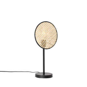 Rustikálna stolná lampa čierna s ratanom 25 cm - Kata