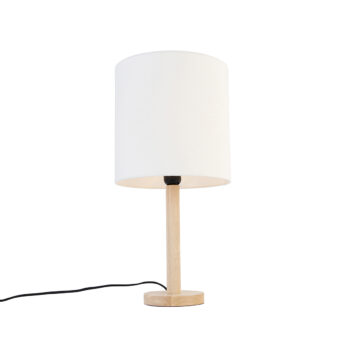 Rustikálna stolná lampa drevená s bielym tienidlom - Mels