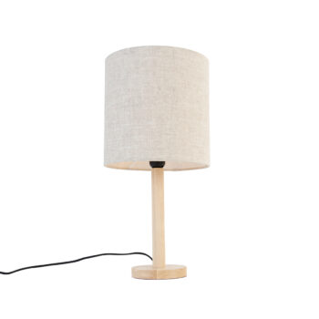 Rustikálna stolná lampa drevená so svetlohnedým tienidlom - Mels