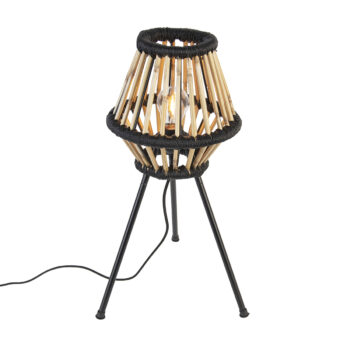 Rustikálna trojnohá stolová lampa bambusová s čiernou - Evalin