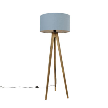 Rustikálny trojnohý vintage drevený s bledomodrým tienidlom 50 cm - Tripod Classic