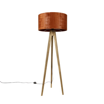 Rustikálny trojnohý vintage drevený s červeným tienidlom 50 cm - Tripod Classic